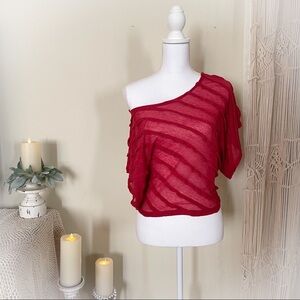 Off Shoulder / One Shoulder Ruffle Details Red Top